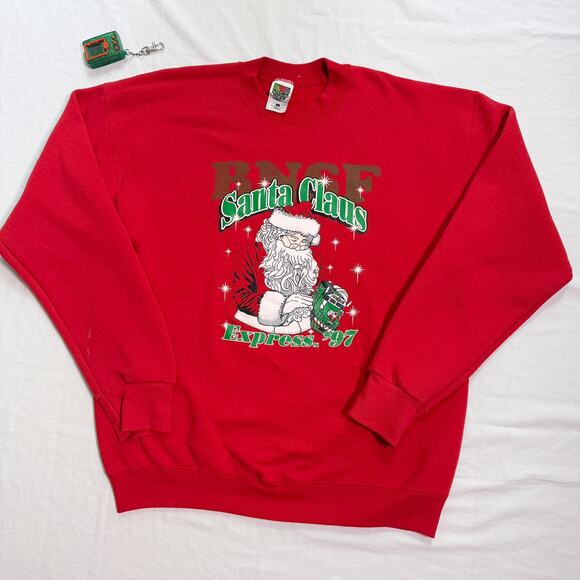 Vintage Christmas Santa Train Sweatshirt BNSF Railway - L - Picture 4 of 4